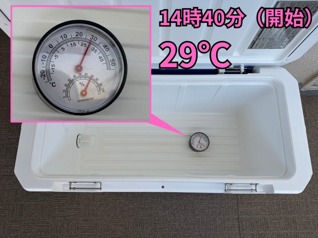 開始の14時40分時点のクーラーボックス内温度