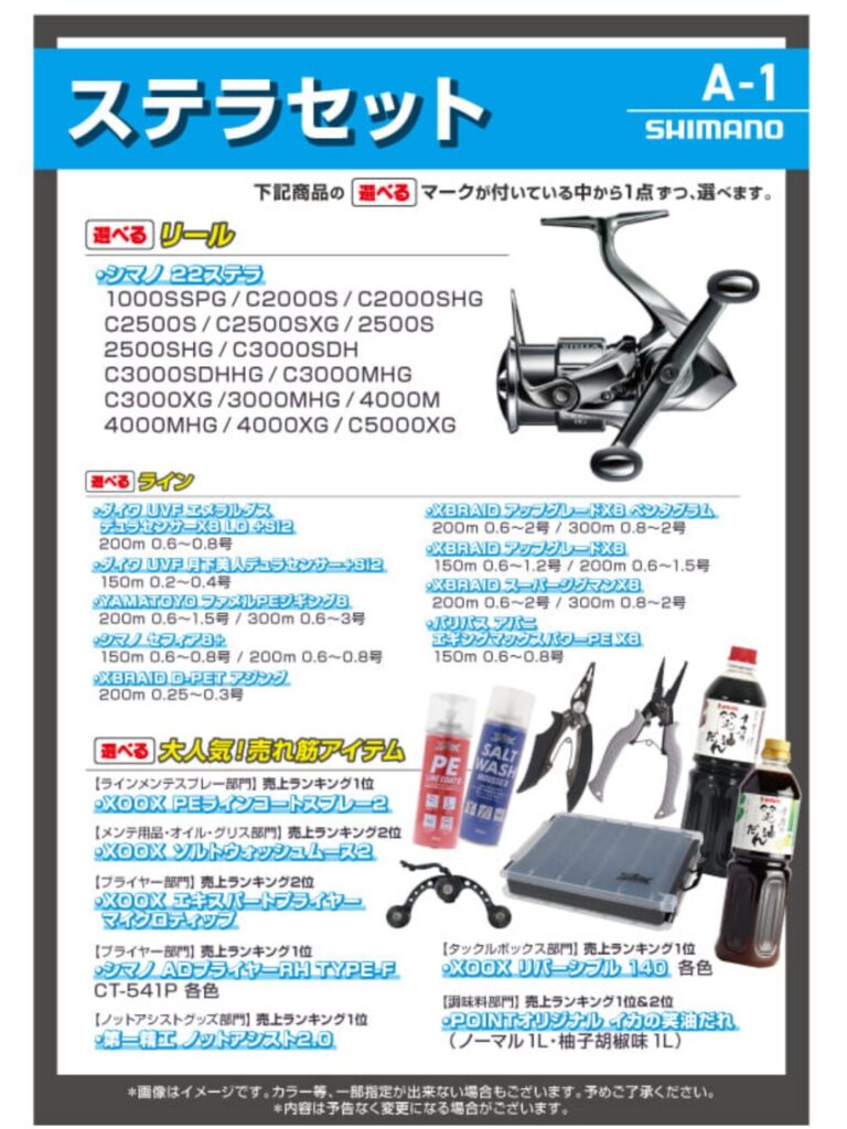 釣りのポイント選べる福袋のステラセットの選べる規格