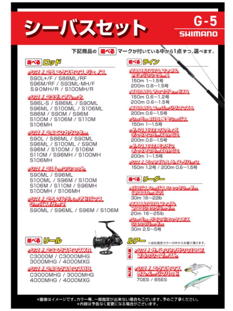 釣りのポイント選べる福袋のシーバスセットで選べる規格