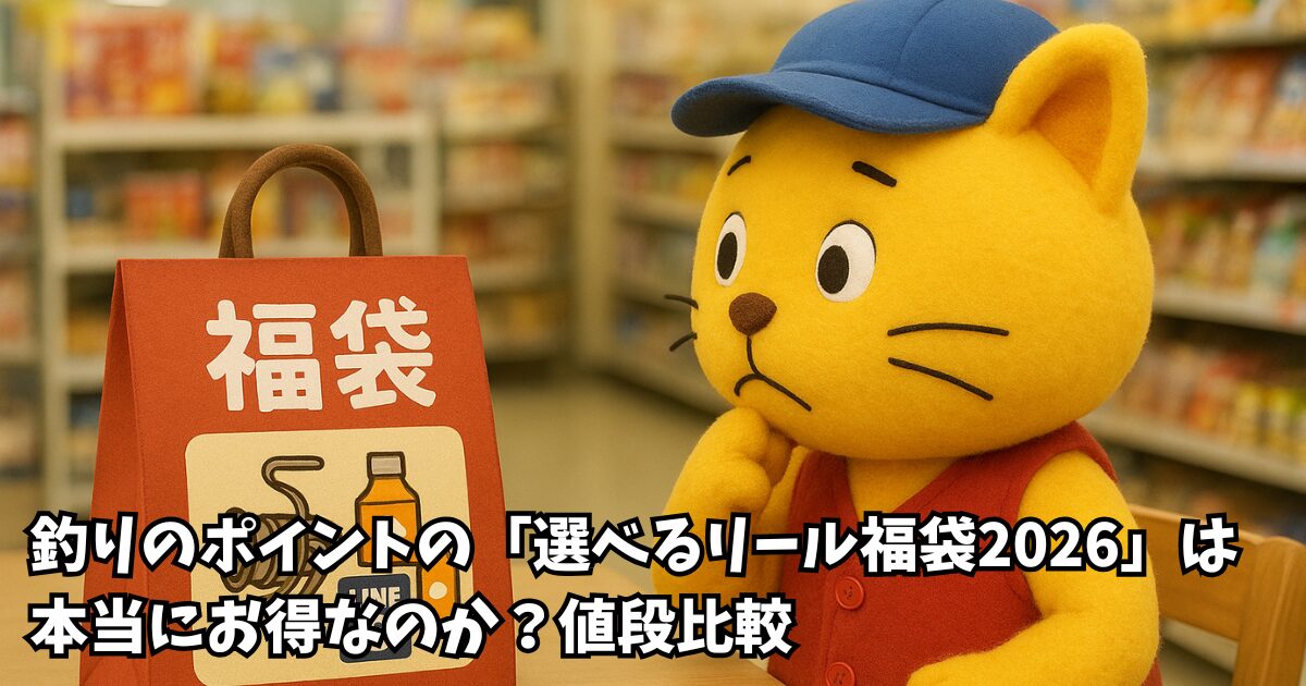 福袋を買うかどうか悩んでいるネコのキャラクター