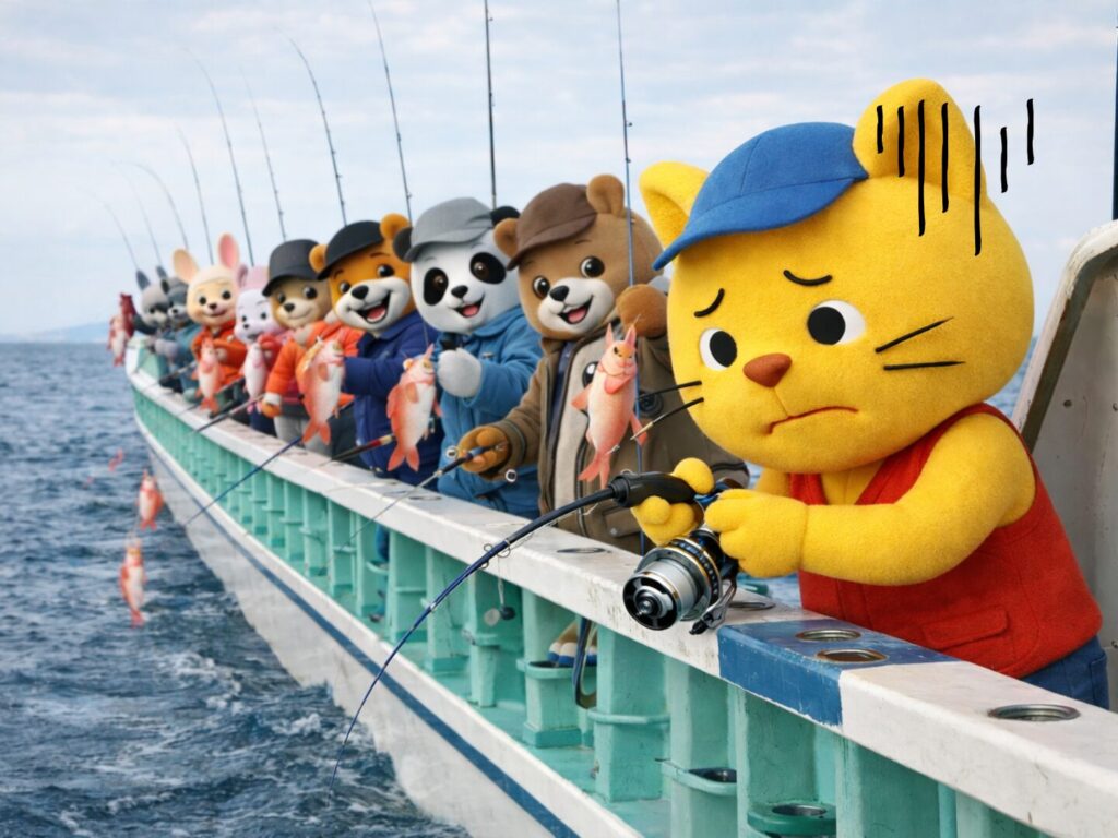 周りが釣れているのに自分が釣れておらず不安な様子