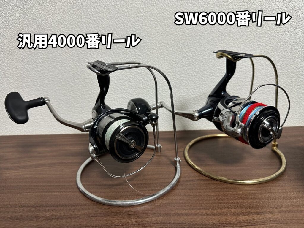 タカミヤ H.B concept リールスタンドにスピニングリール4000番と6000番を置いた使用イメージ