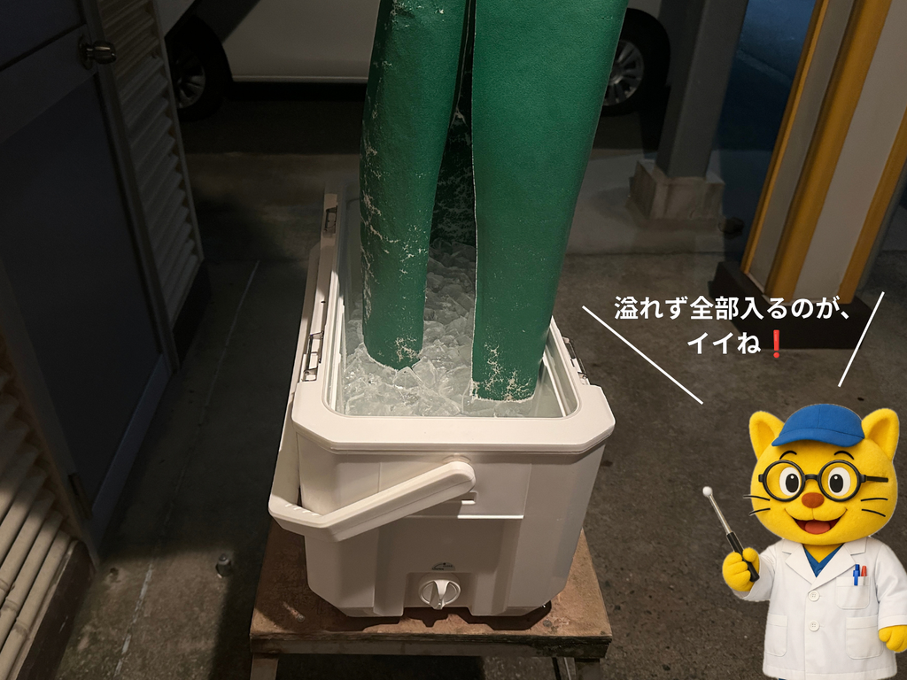 溢れずにクーラーボックス内に綺麗に氷が収まる