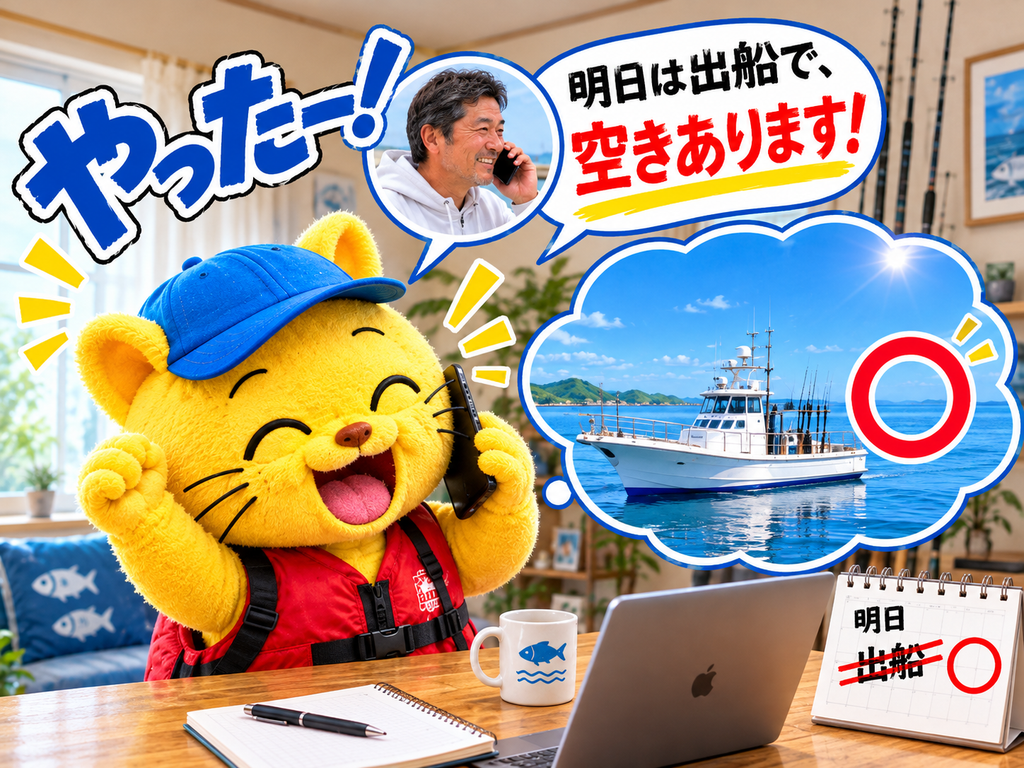 大牟田での遊漁船を予約できて喜んでいる様子